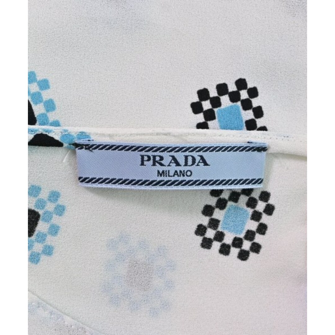 ブランドバッグ通販サイト PRADA プラダ ブラウス 38(S位) 白x水色x黒(総柄) 【古着】 トップス シャツ+ブラウス(長袖+七分)