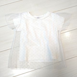 水玉オーガンジー重ねTシャツ白　80(Ｔシャツ)