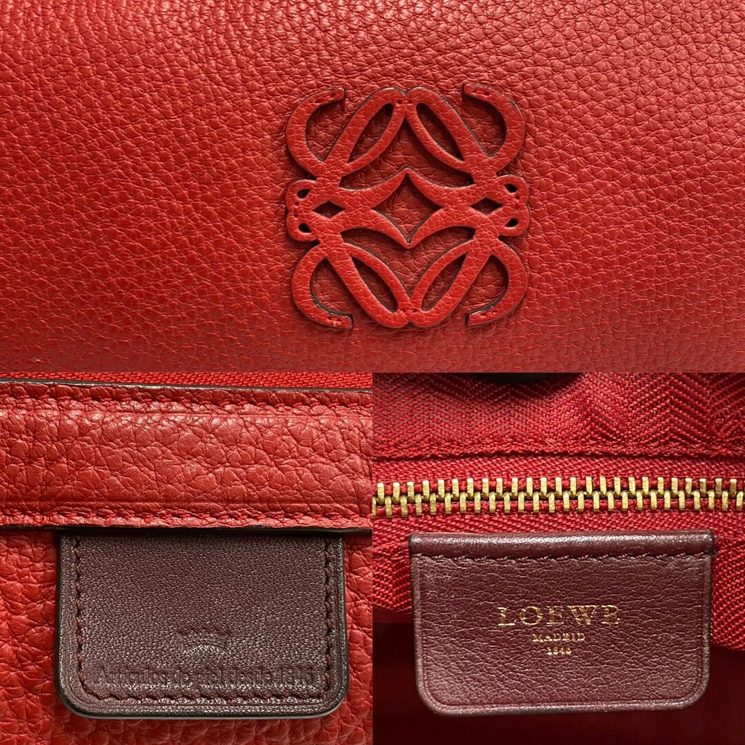 極 美品 希少品 LOEWE ロエベ フスタ 35 アナグラム ロゴ レザー 本革 ボストンバッグ ハンドバッグ トートバッグ レッド ボルドー 30314