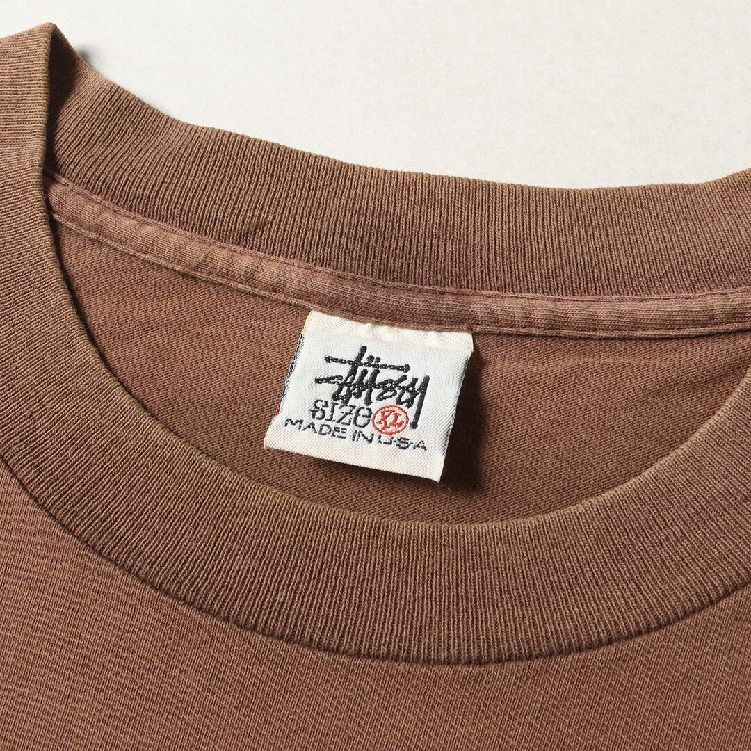 STUSSY ステューシー Tシャツ サイズ:XL 80s OLD STUSSY オールドステューシー 黒タグ オーバルロゴ クルーネック 半袖 Tシャツ USA製 バーガンディー トップス カットソー 80年代 ヴィンテージ  【メンズ】