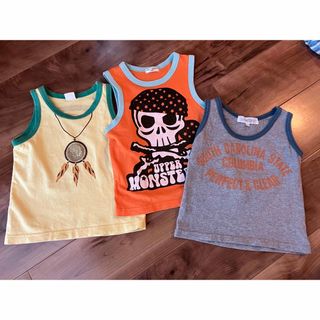 タンクトップ 3点セット サイズ100 オレンジ イエロー グレー(Tシャツ/カットソー)