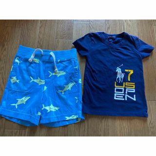 ベビーギャップ(babyGAP)のポニー柄ネイビーラルフローレン紺Tシャツ★GAPシャーク水色パンツ上下2点セット(Tシャツ/カットソー)