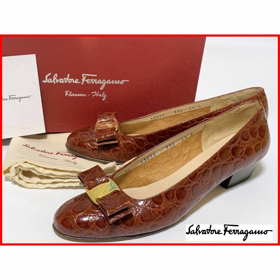 Salvatore Ferragamo - フェラガモ 6.5≒23.5cm パンプス 型押し 茶 F