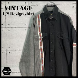 アートヴィンテージ(ART VINTAGE)の【レアデザイン】80s VINTAGE 切替デザインシャツ チロリアンテープ 黒(シャツ)