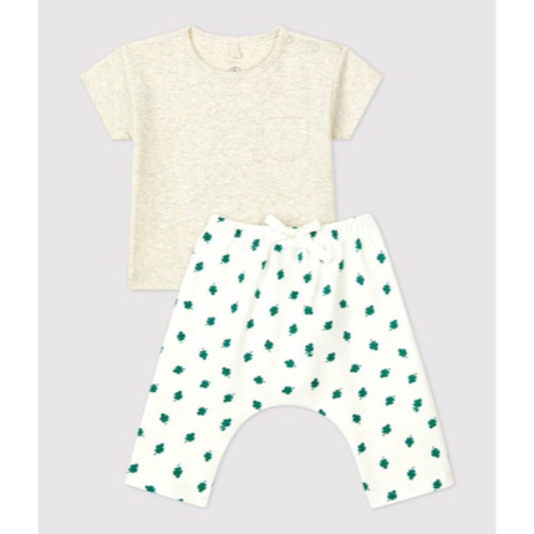 PETIT BATEAU(プチバトー)のプチバトー　半袖Tシャツ　パンツ　2点セット　オーガニック　クローバー キッズ/ベビー/マタニティのベビー服(~85cm)(Ｔシャツ)の商品写真