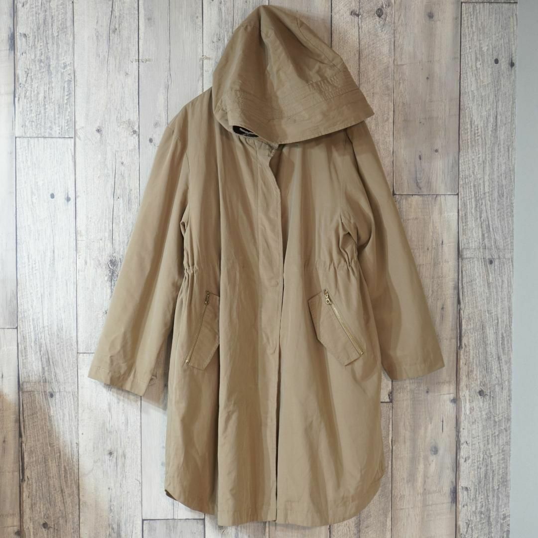 綿ポリフーデッドコート、モッズコート ベージュ38 レディースのジャケット/アウター(モッズコート)の商品写真