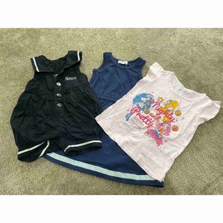 ユニクロ(UNIQLO)の女の子　3点＋おまけ　ロンパース　ワンピース　半袖　Tシャツ　90 100(ワンピース)