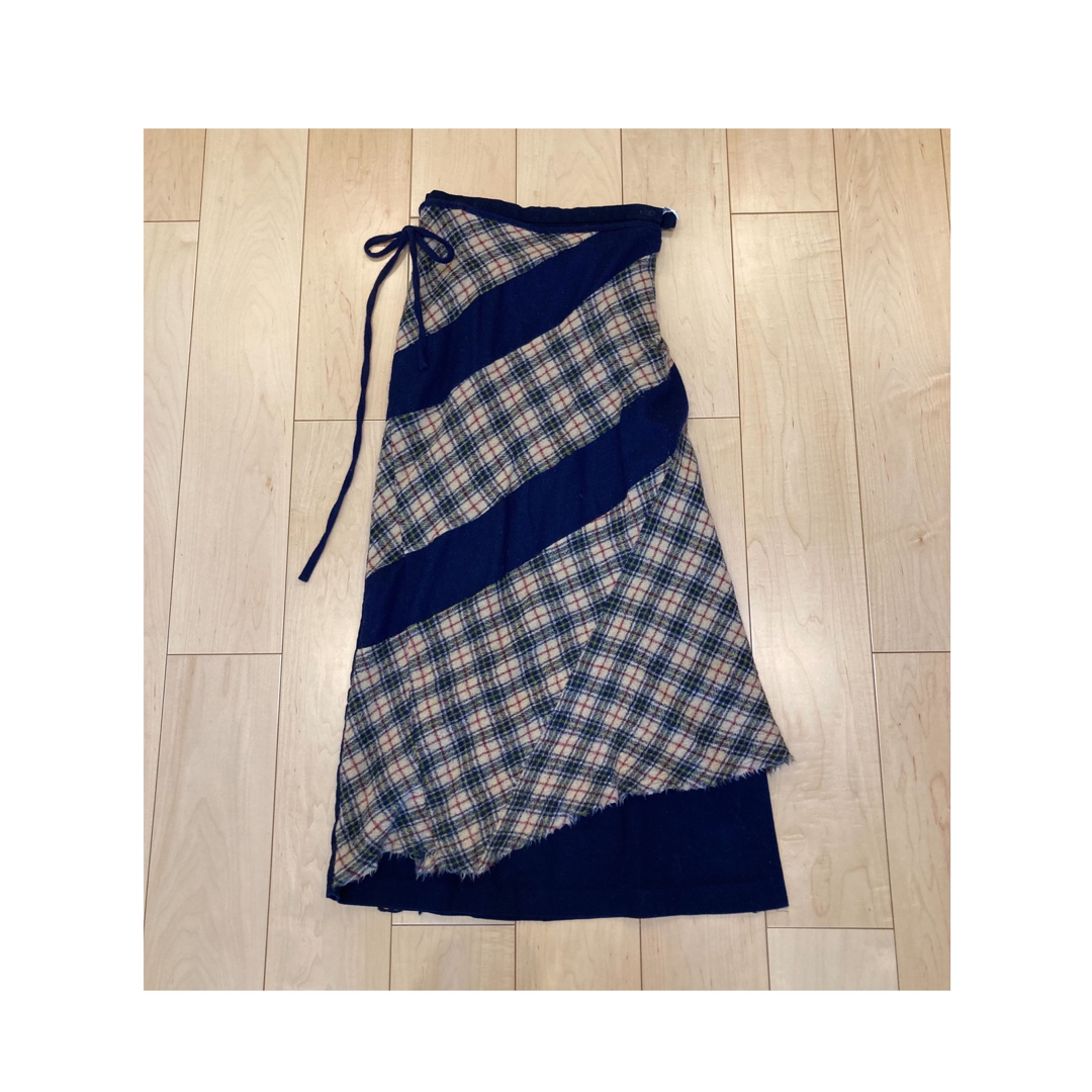 21日迄☆ 90s vintage check wool wrap sk