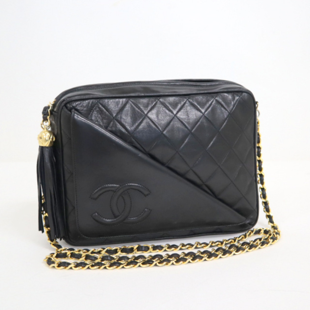 【CHANEL】シャネル チェーンショルダーバッグ フリンジ ココマーク ラムスキン ブラック×ゴールド金具/kt06766ar