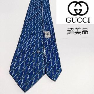 グッチ(Gucci)の未使用に近い　超美品　グッチ　ネクタイ　ブルー　イタリア製　シルク(ネクタイ)