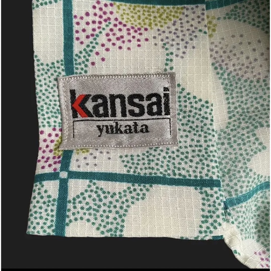 Kansai Yamamoto(カンサイヤマモト)の美品ブランド浴衣【kansai yukata カンサイ】格子と花★お単衣としても レディースの水着/浴衣(浴衣)の商品写真