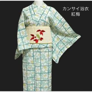 カンサイヤマモト(Kansai Yamamoto)の美品ブランド浴衣【kansai yukata カンサイ】格子と花★お単衣としても(浴衣)