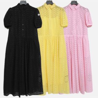 ボーダーズアットバルコニー(BORDERS at BALCONY)のBORDERS at BALCONY LACE SHIRT DRESS イエロー(ロングワンピース/マキシワンピース)