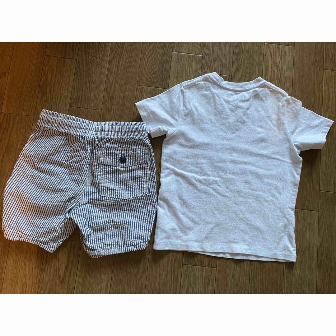 GAP Kids(ギャップキッズ)のGAP車柄ギャップ白紺ストライプパンツ消防車Tシャツ2点セット4years キッズ/ベビー/マタニティのキッズ服男の子用(90cm~)(Tシャツ/カットソー)の商品写真