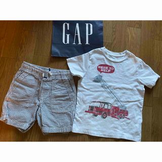 ギャップキッズ(GAP Kids)のGAP車柄ギャップ白紺ストライプパンツ消防車Tシャツ2点セット4years(Tシャツ/カットソー)