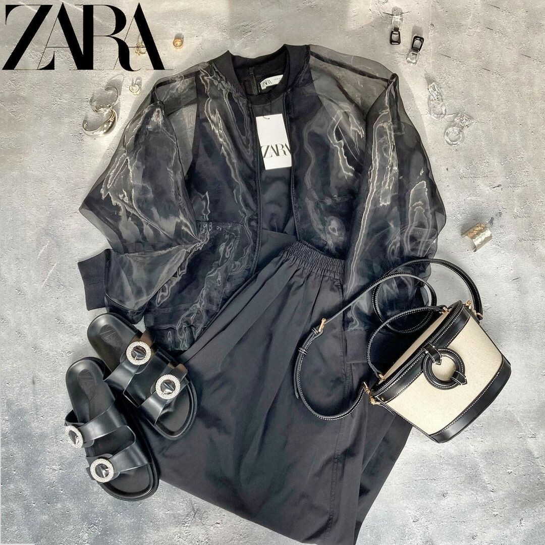 ZARA　オーガンザボンバージャケット　XS-Sサイズ　ブラック