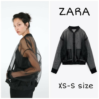 ザラ(ZARA)のZARA　オーガンザボンバージャケット　XS-Sサイズ　ブラック(ブルゾン)