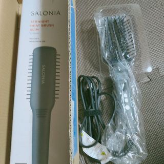 SALONIA ストレート ヒートブラシ スリム グレー SL-012GRS(ヘアアイロン)