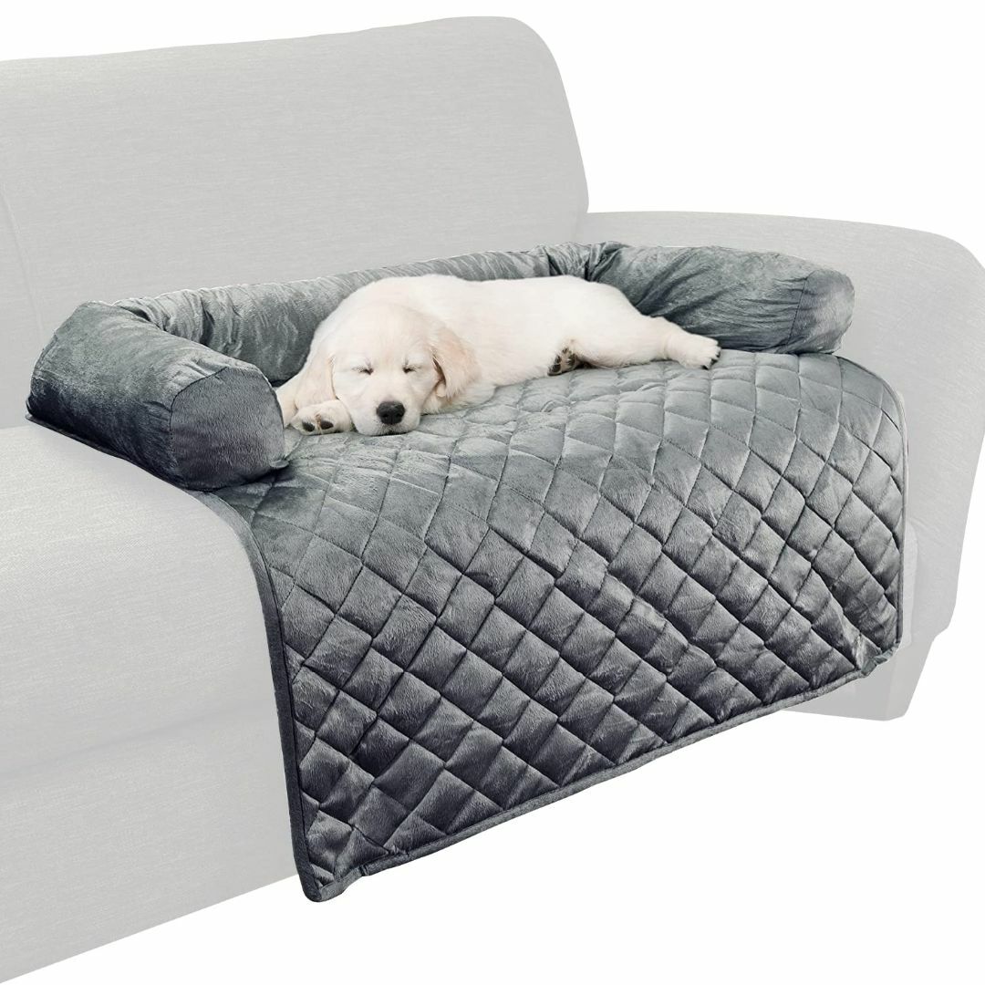 【色: 灰青色】ペット用 ソファーマット 飼い主と共にソファーに休む 枕付き ペ