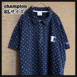 チャンピオン(Champion)の【チャンピオン】半袖ポロシャツ　総柄　目玉　デカロゴ　ビッグロゴ　ネイビー51(ポロシャツ)