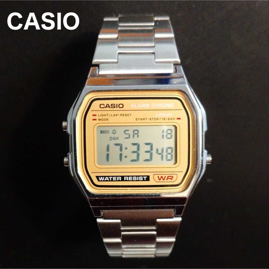 カシオ　デジタル腕時計　未使用品　ステンレス　レトロデザイン　ゴールドモデル