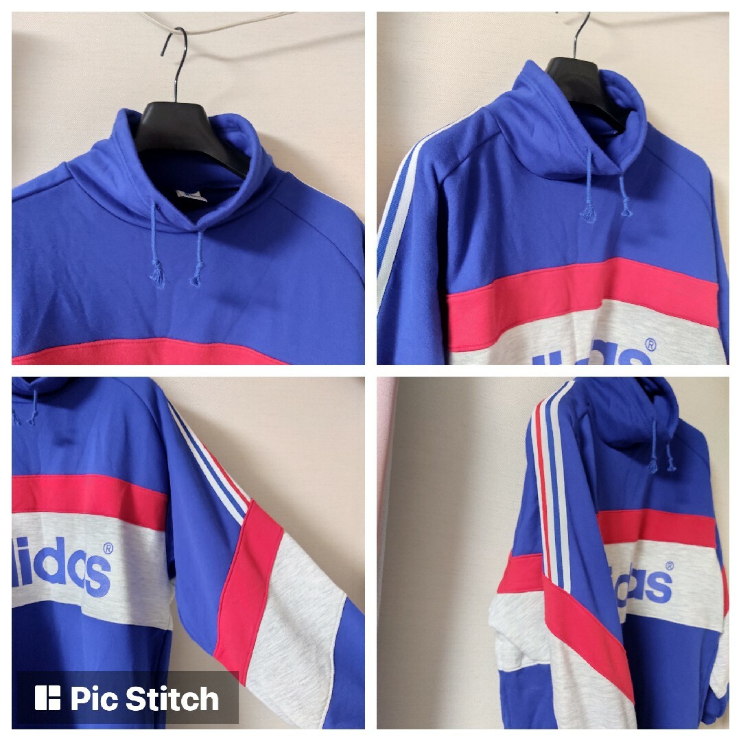 90s adidas トリコロールカラーボトルネックスウェット デサントタグ