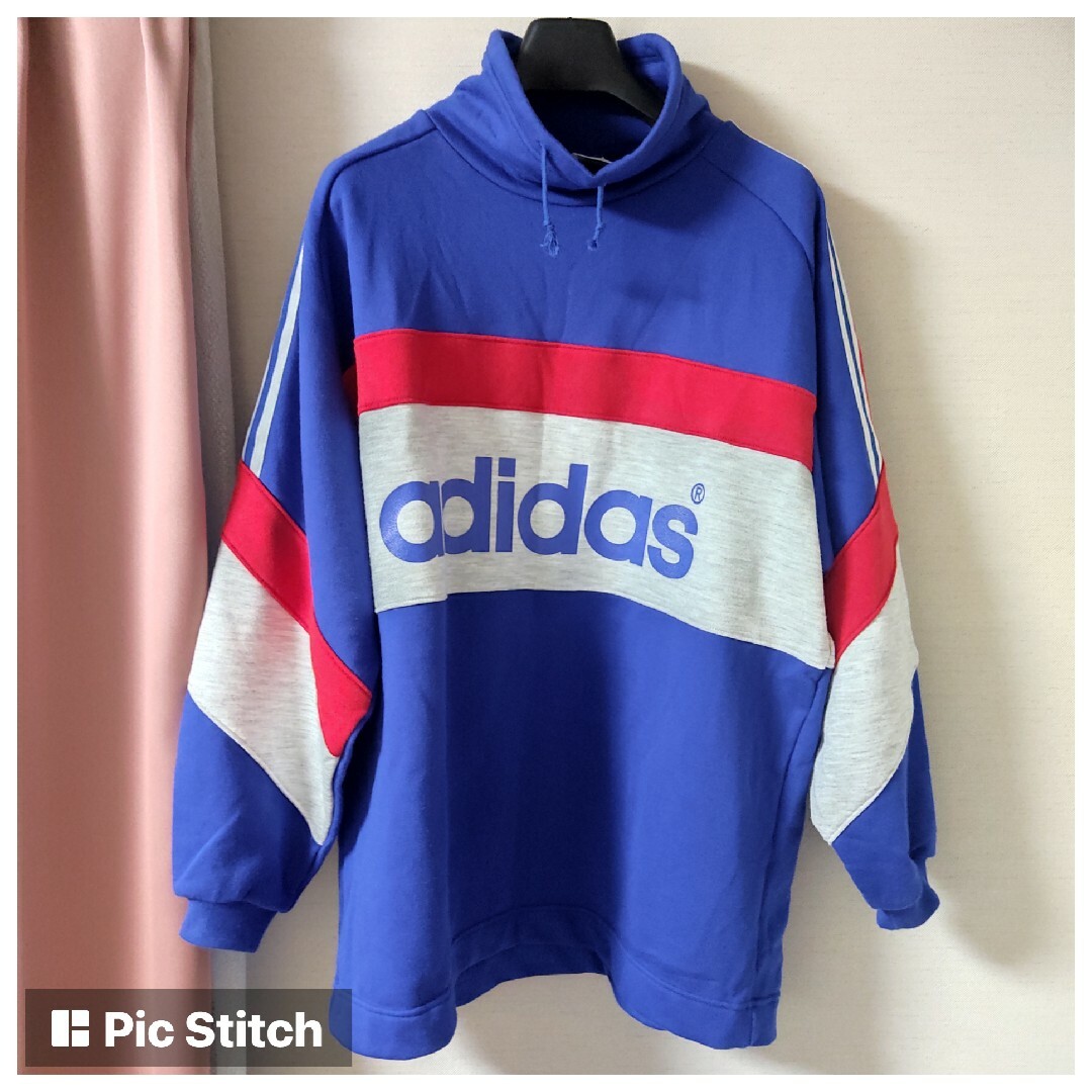 90s adidas トリコロールカラーボトルネックスウェット デサントタグ | フリマアプリ ラクマ