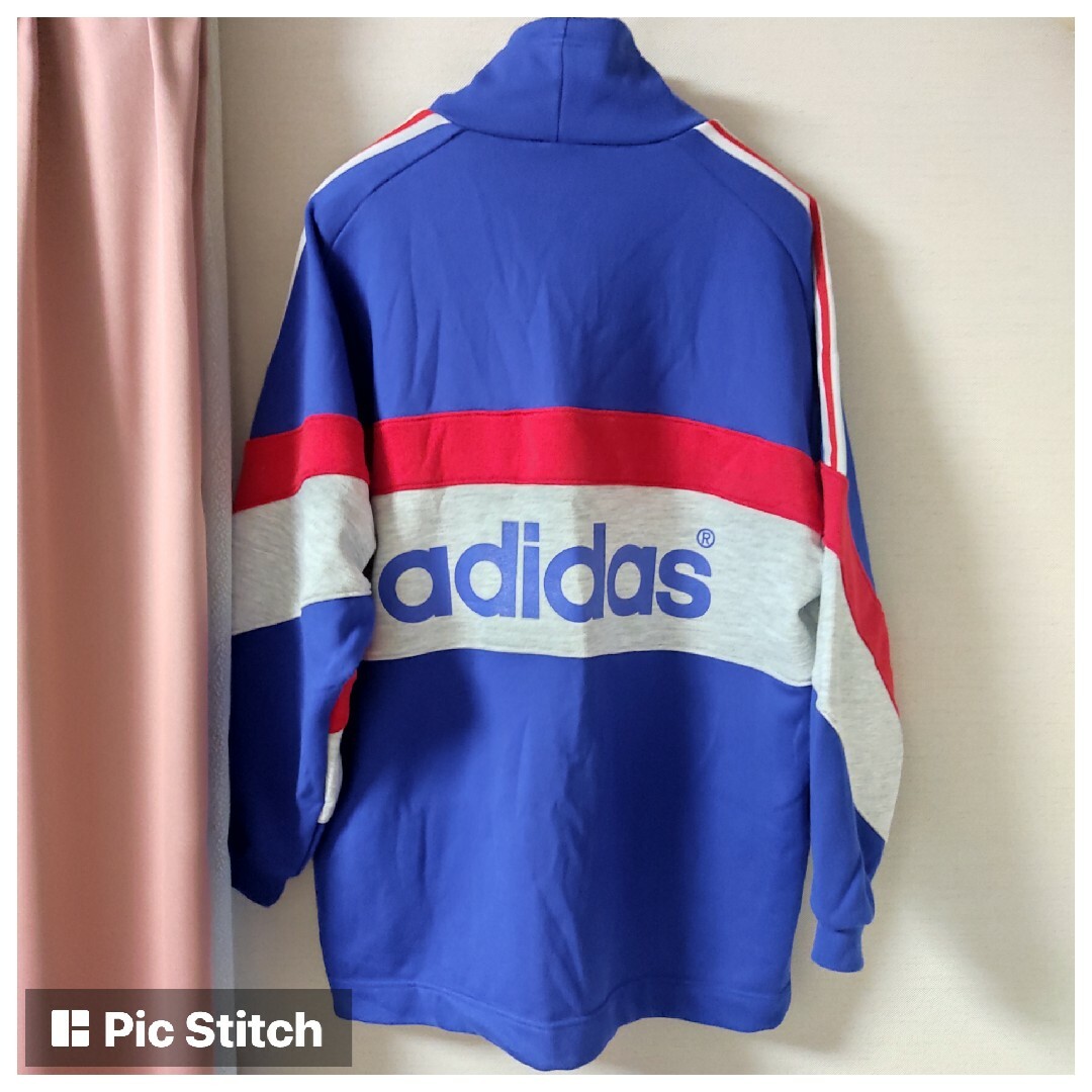 90s adidas トリコロールカラーボトルネックスウェット デサントタグ