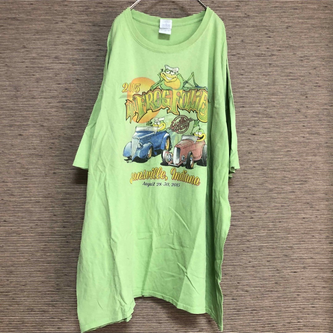 GILDAN(ギルタン)の【ギルダン】半袖Tシャツ　カエル　緑　クラシックカー　旧車　インディアナ66 メンズのトップス(Tシャツ/カットソー(半袖/袖なし))の商品写真