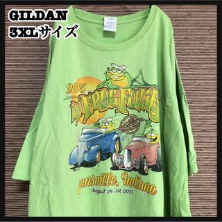 ギルタン(GILDAN)の【ギルダン】半袖Tシャツ　カエル　緑　クラシックカー　旧車　インディアナ66(Tシャツ/カットソー(半袖/袖なし))