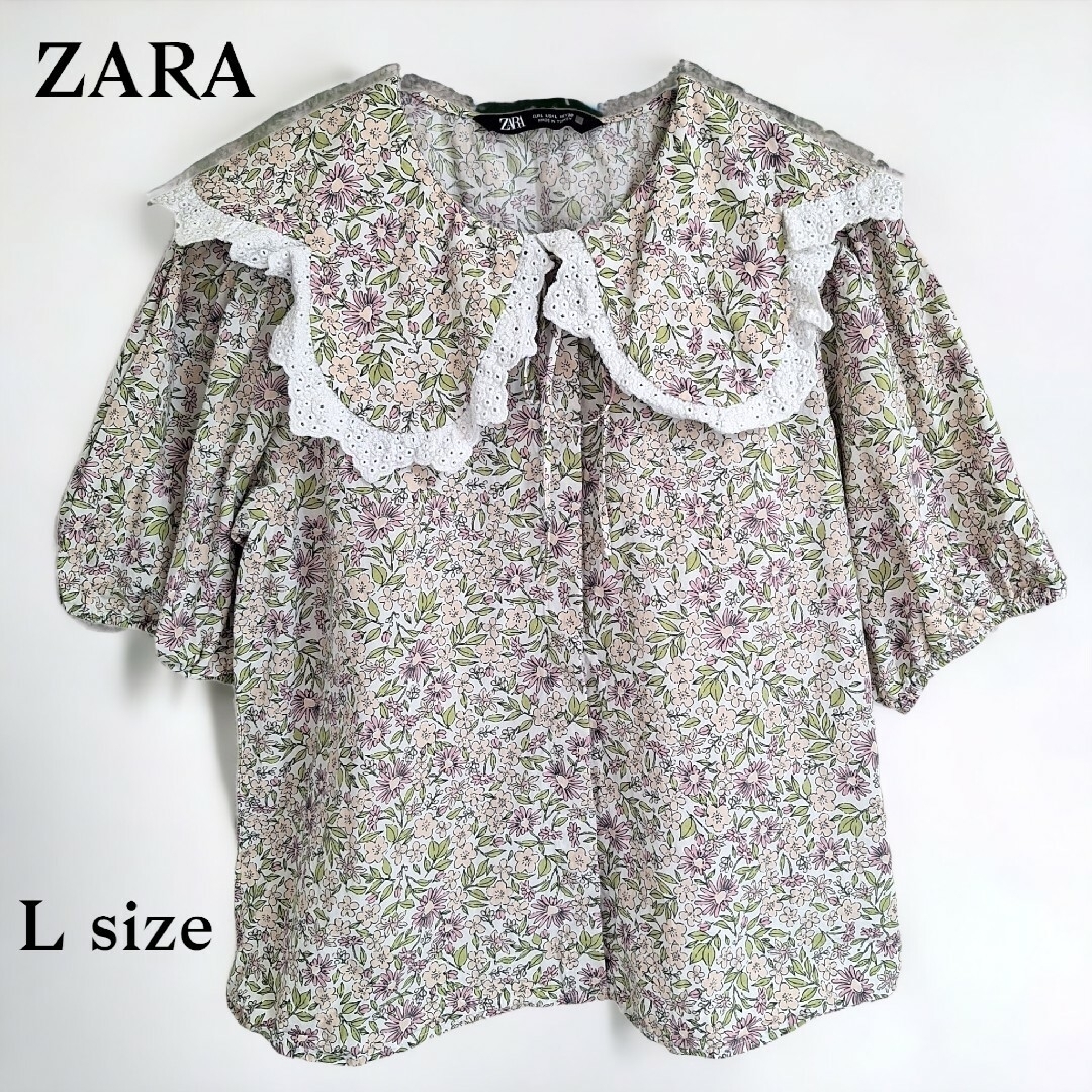 ZARA(ザラ)のZARA ザラ 2023 ビックカラー 花柄ブラウス 花柄シャツ Aライン レディースのトップス(シャツ/ブラウス(半袖/袖なし))の商品写真