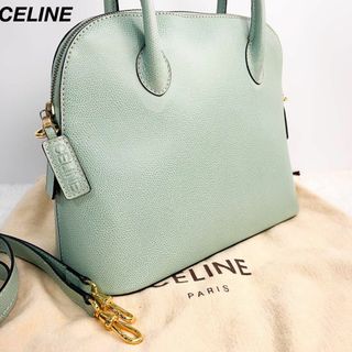 セリーヌ(celine)のナナイロ様専用セリーヌ2way ハンドバッグ バイカラー 　黄緑　ドーム　肩掛け(ショルダーバッグ)