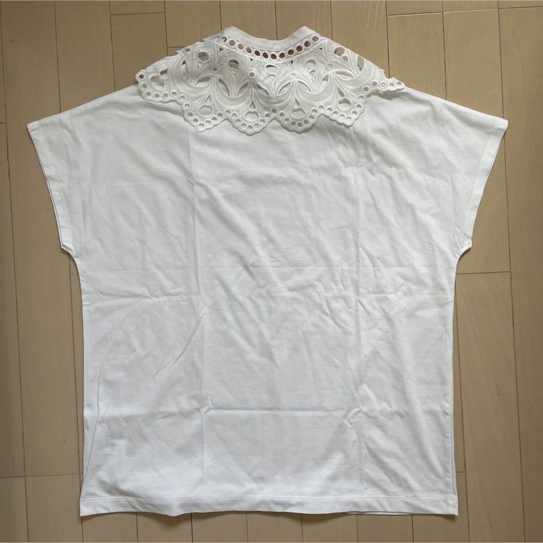 Adam et Rope'(アダムエロぺ)の【新品】ADAM ET ROPÉ FEMME レースカラー付きプルオーバーT レディースのトップス(Tシャツ(半袖/袖なし))の商品写真