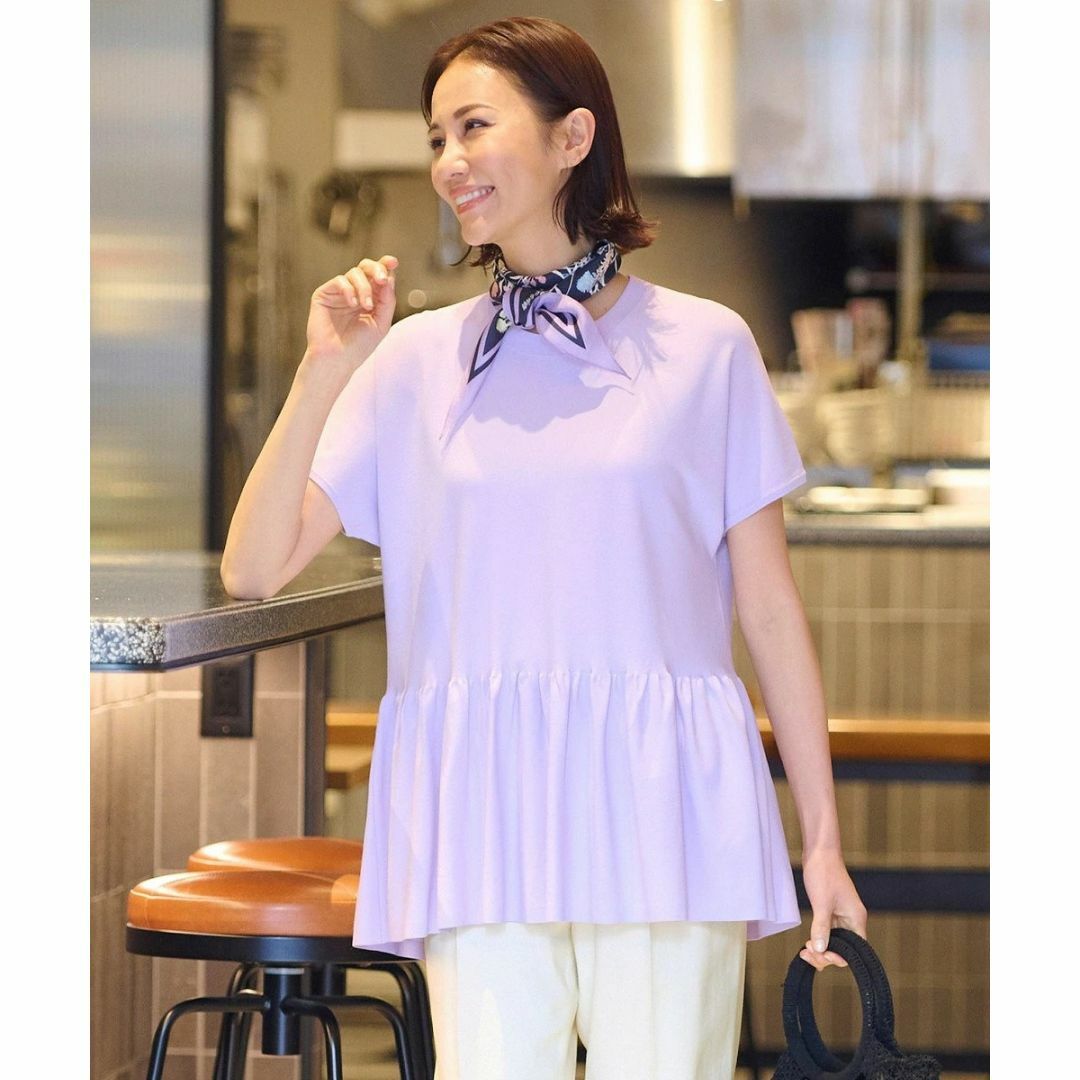 今季新品 自由区☆【洗える】クレープストレッチペプラムニット-