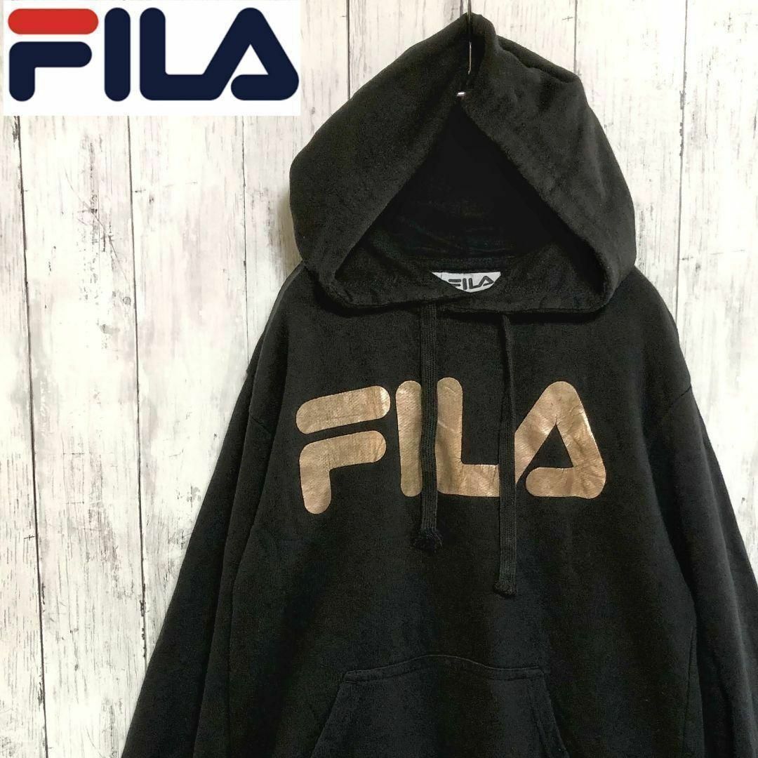 FILA(フィラ)のFILA パーカー デカロゴ スウェット プルオーバー ヴィンテージ 海外 古着 メンズのトップス(スウェット)の商品写真