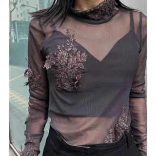 Ameri VINTAGE - AMERI UND FUR EMBROIDERY SKIN TOP の