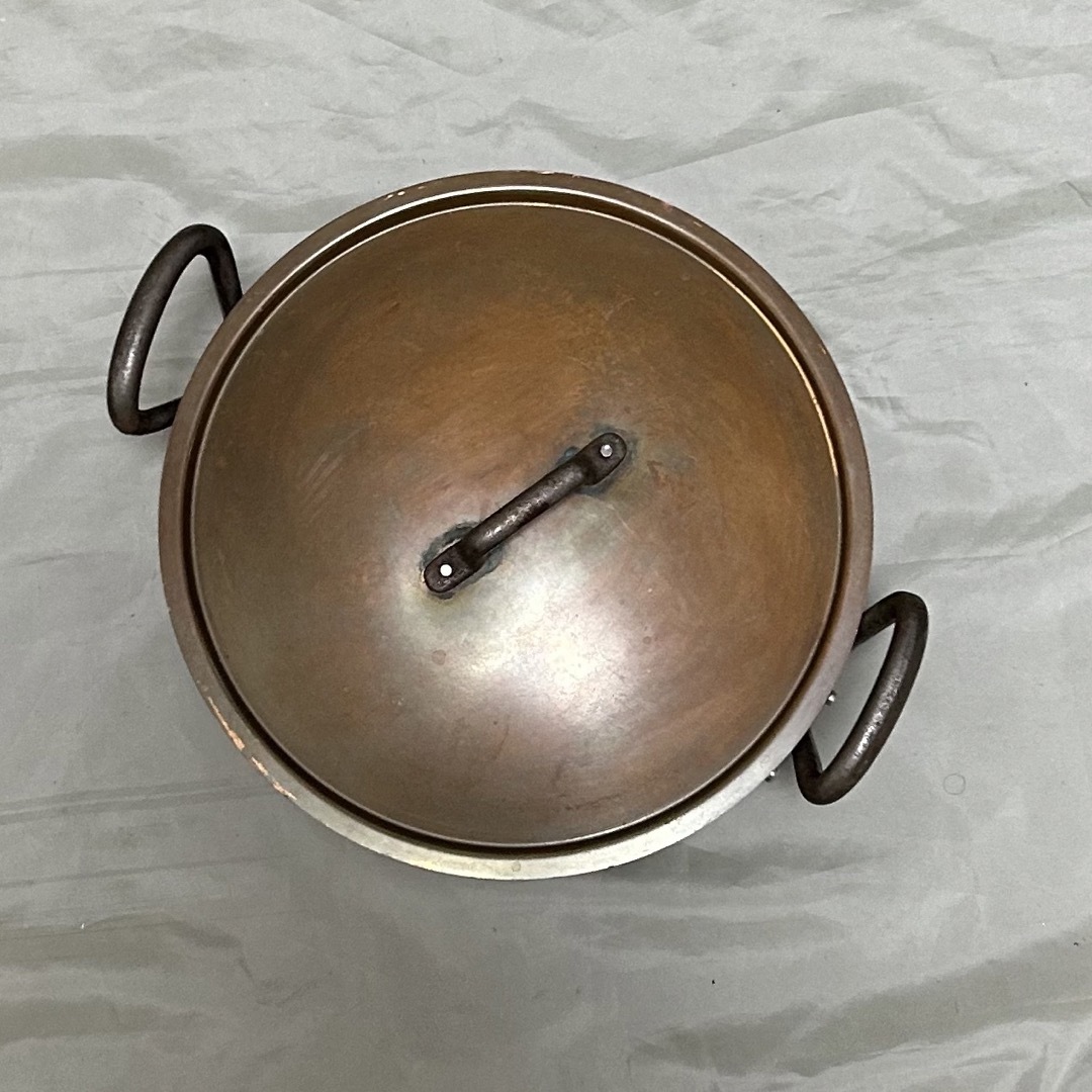 銅製 両手鍋 フタ付き フランス アンティーク