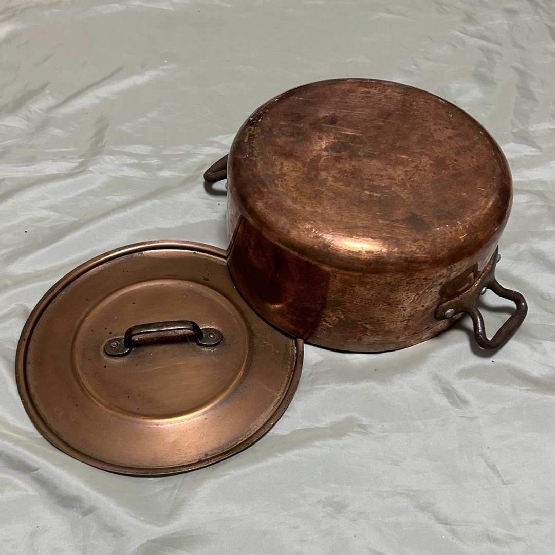 銅製 両手鍋 フタ付き フランス アンティーク   調理道具/製菓道具