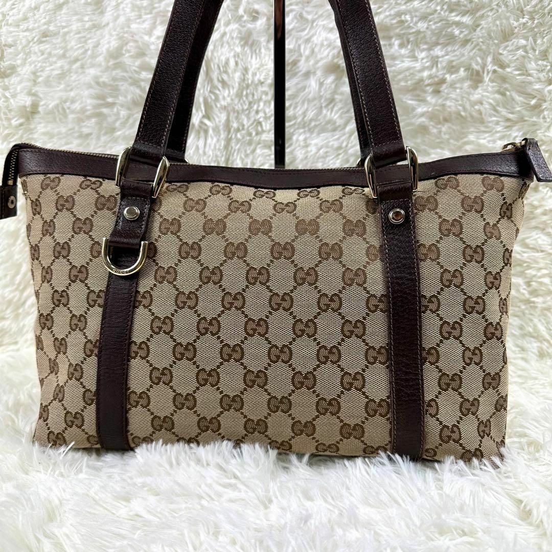 美品✨グッチ GUCCI トートバッグ GGキャンバス レザー ブラウン茶-