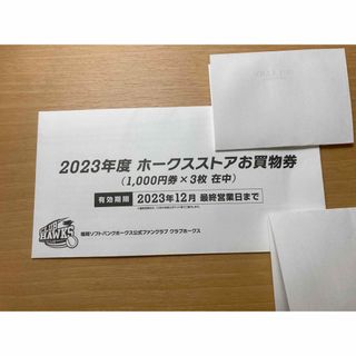 フクオカソフトバンクホークス(福岡ソフトバンクホークス)のホークスストアお買物券(ショッピング)