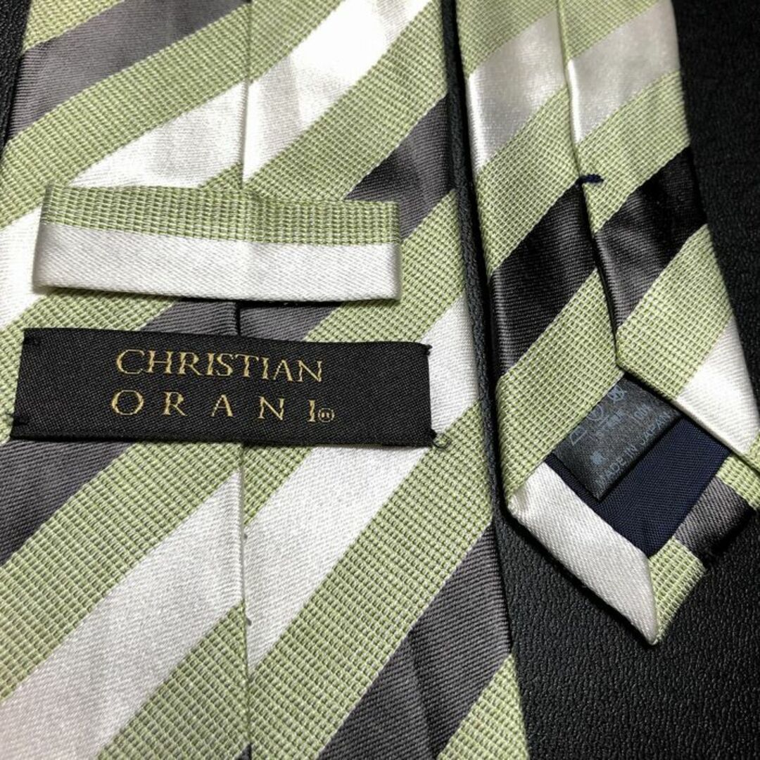 青山(アオヤマ)のクリスチャンオラーニ レジメンタル ライトグリーン ネクタイ B104-T06 メンズのファッション小物(ネクタイ)の商品写真