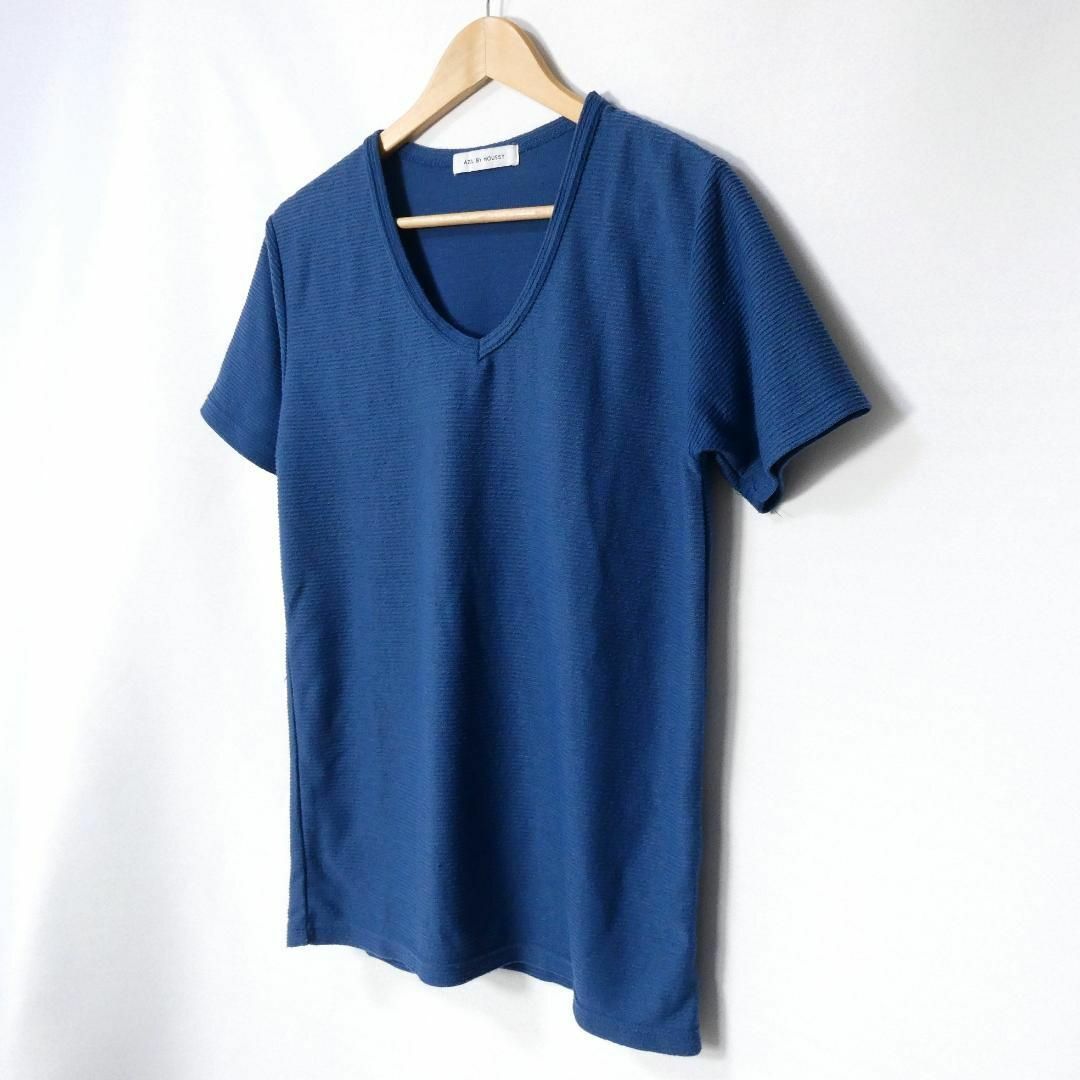 AZUL by moussy(アズールバイマウジー)の良品 アズールバイマウジー リブ Vネック 半袖 Tシャツ カットソー 青 M メンズのトップス(Tシャツ/カットソー(半袖/袖なし))の商品写真