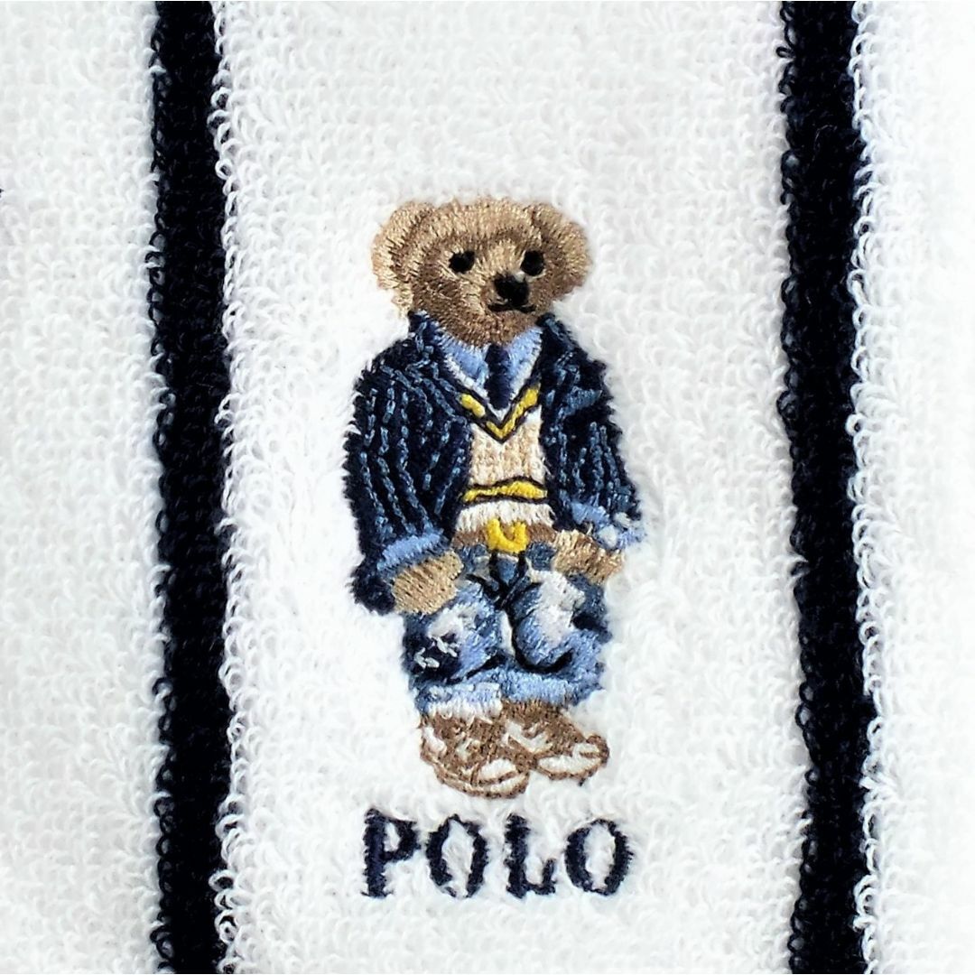 POLO RALPH LAUREN(ポロラルフローレン)のラルフポロベア「デニムブレザー＆ダメージジーンズ柄」ハンカチ1,980円白系 レディースのファッション小物(ハンカチ)の商品写真