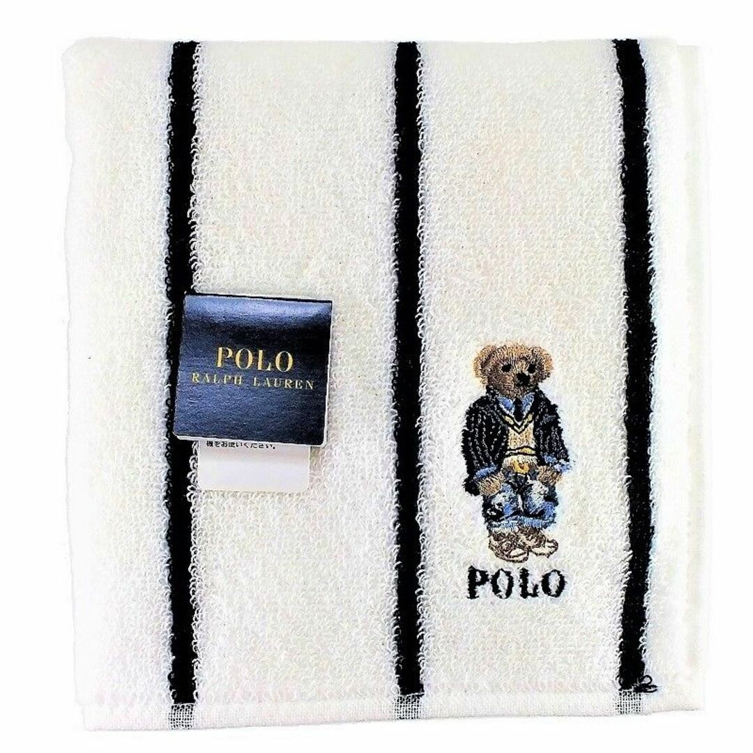 POLO RALPH LAUREN(ポロラルフローレン)のラルフポロベア「デニムブレザー＆ダメージジーンズ柄」ハンカチ1,980円白系 レディースのファッション小物(ハンカチ)の商品写真