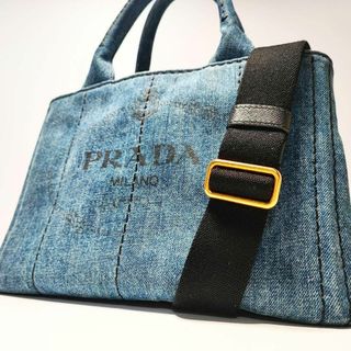 プラダ(PRADA)の【極美品✨】PRADA カナパ デニム ブルー 2way ショルダー Sサイズ(ハンドバッグ)