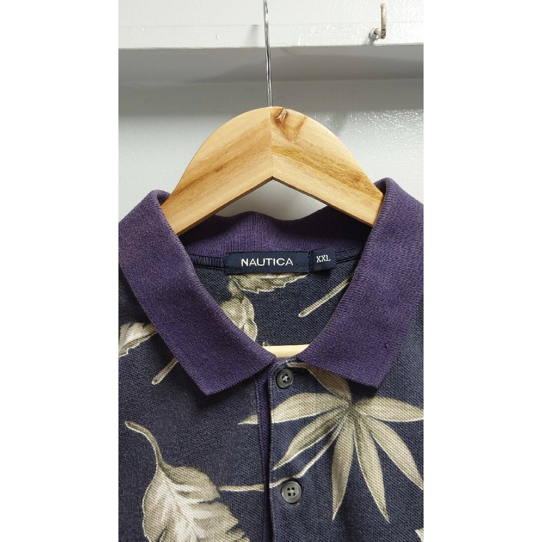 NAUTICA(ノーティカ)の00’s NAUTICA ボタニカル柄 鹿の子 ポロシャツ ネイビー XXL メンズのトップス(ポロシャツ)の商品写真