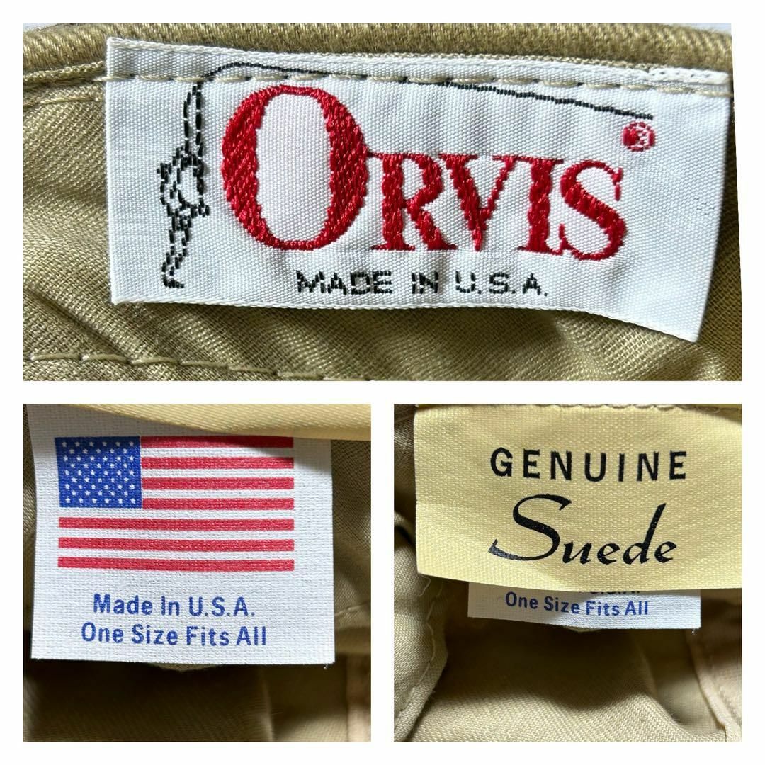 80s】米国製 ORVIS スウェード本革×ツイル生地 ツートン ロングビル