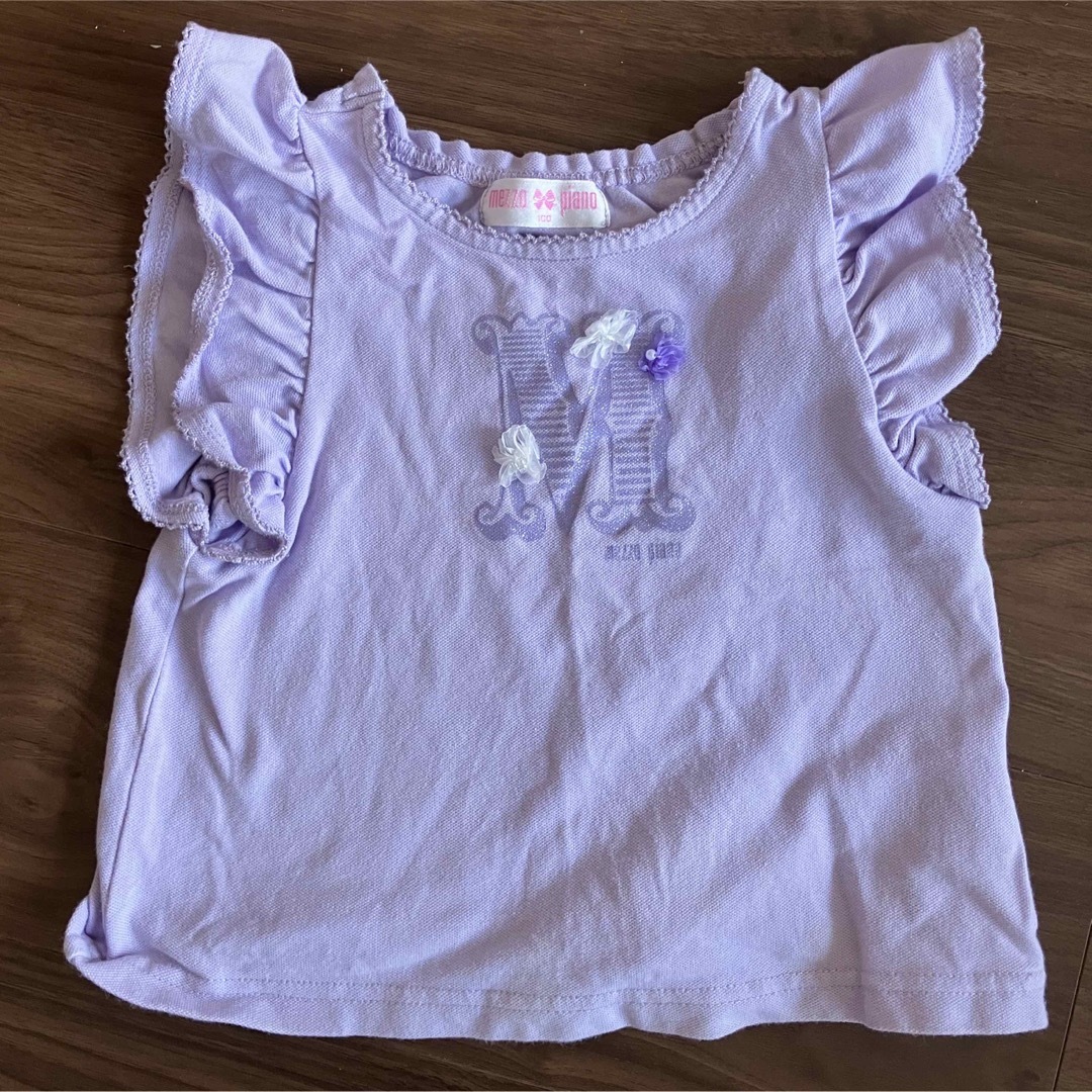 mezzo piano(メゾピアノ)のメゾピアノ　肩フリル　半袖Tシャツ　紫　95 キッズ/ベビー/マタニティのキッズ服女の子用(90cm~)(Tシャツ/カットソー)の商品写真