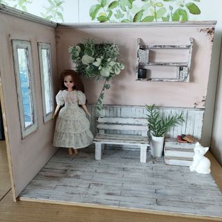 裏側も使える♪ 組立式 MDF ドールハウス 背景ボード ピンクシャビーの