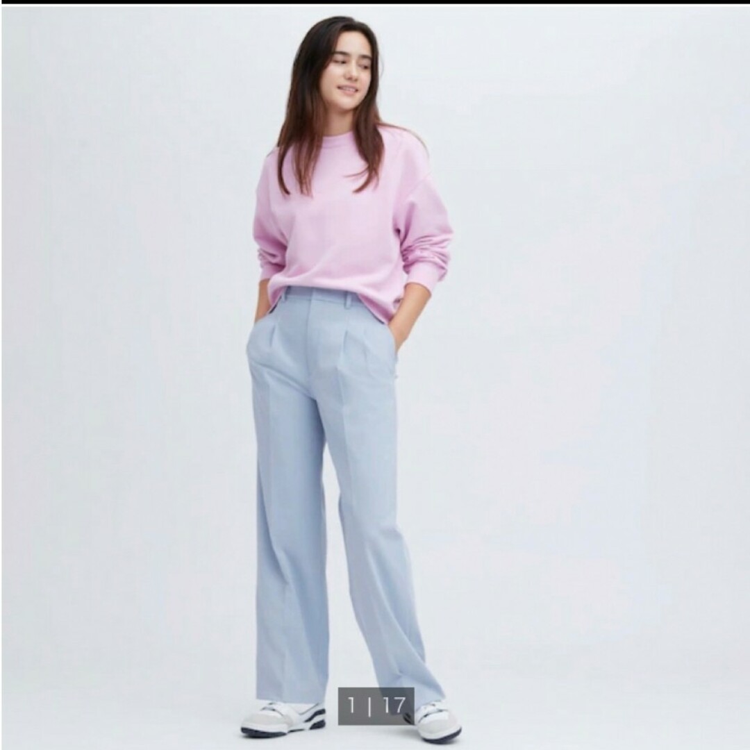 UNIQLO - ユニクロ タックワイドパンツ Mサイズ ブルー 丈長めの通販